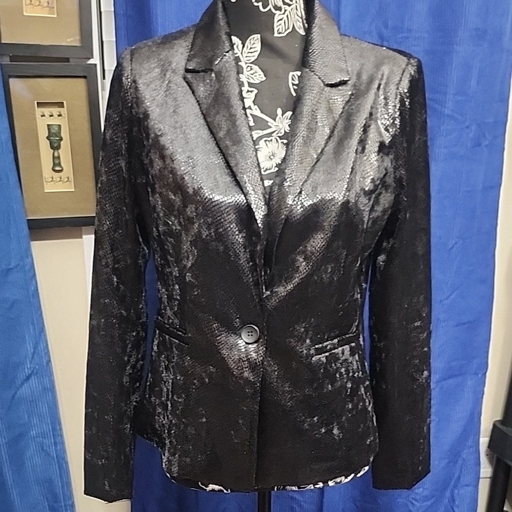 Molly Bracken Shimmering Black Snake Textured Blazer